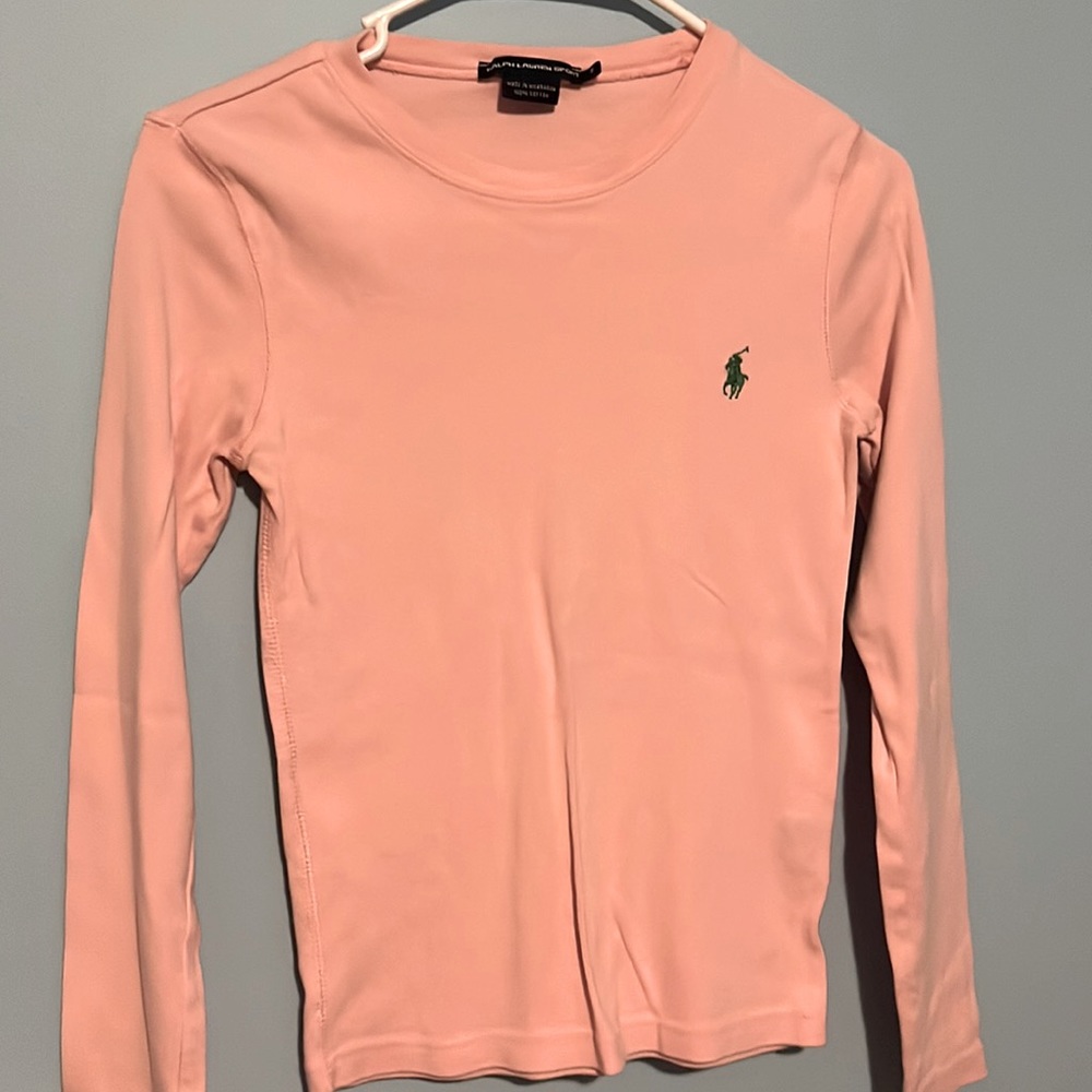 Ralph Lauren sport crew shirt, pink with green emblem